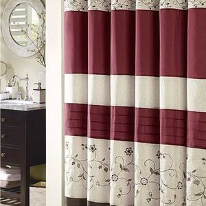 Elegant Cranberry and Cream Floral Shower Curtain